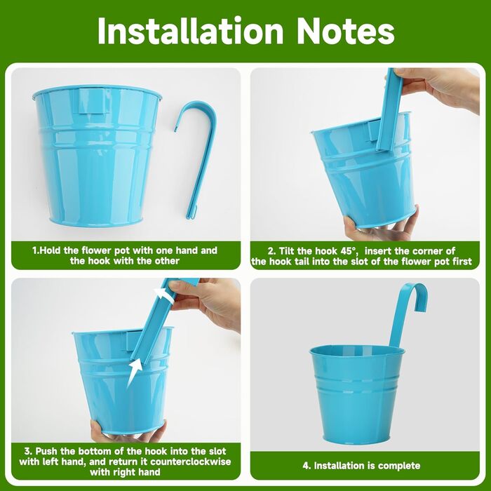 Підвісних квіткових горщиків 16 см, кольоровий металевий квітковий горщик, підвісний горщик зі знімним гачком і отвором, для балко