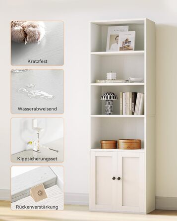 Книжкова шафа Coleshome з дверцятами, 6-ярусна полиця, 48 x 24 x 176,4 см, Полиця для зберігання та демонстрації у вітальні, домашньому офісі, офісі, спальні, біла, 6 ярусів, 48 x 24 x 176,4 см