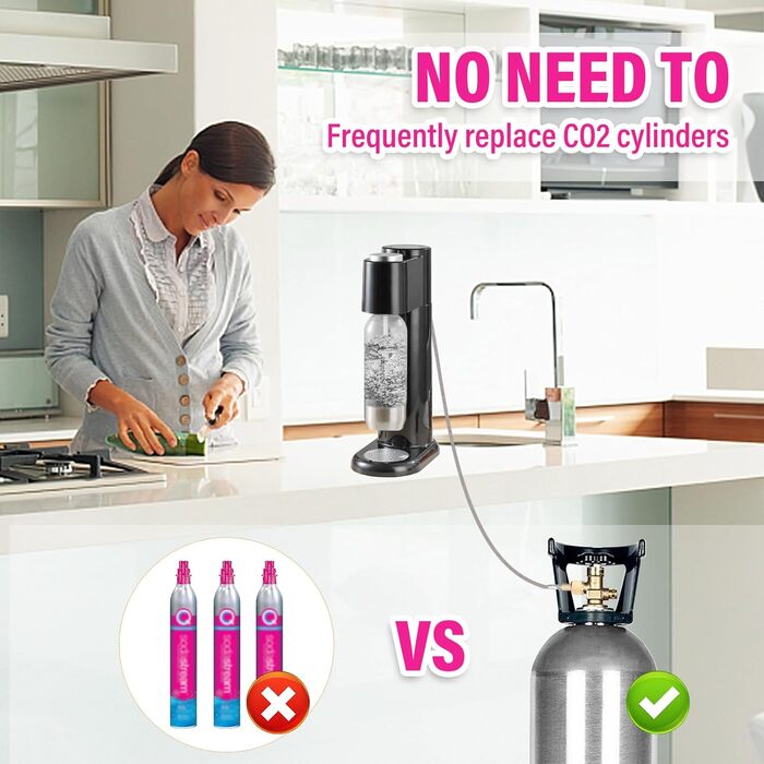 Шланг високого тиску Fioay CO2 Quick-Adapter 1,5 м, CO2 Quick-Connect, сумісний з Duo/Terra/Art/E-Duo/Crystal 3.0/Gaia Soda, W21.8-14 (DIN 477) для більшого бака CO2, F-QC-H