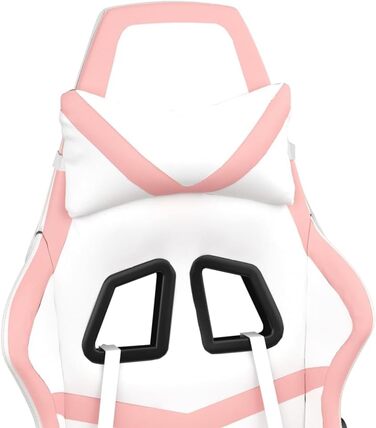 Геймерське крісло, біло-рожева штучна шкіра, обертове, регульоване, ергономічне для комфорту в офісі та під час гри, без підставки для ніг, біло-рожеве