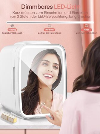 Міні-холодильник FOHERE 5 л зі світлодіодним дзеркалом, 220 В змінного струму / 12 В постійного струму, холодильник для напоїв, не