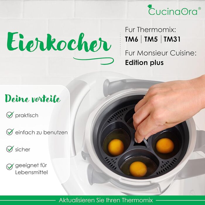 Яйцеварка CucinaOra 4 яйця Котел для яєць steamEGGS - Аксесуари Thermomix TM6 - Thermomix TM5 TM31 - Аксесуари для Thermomix Vorwerk - Thermomix TM6 Аксесуари - Браконьєри для яєць - Termomix Аксесуари TM6/TM5/TM31