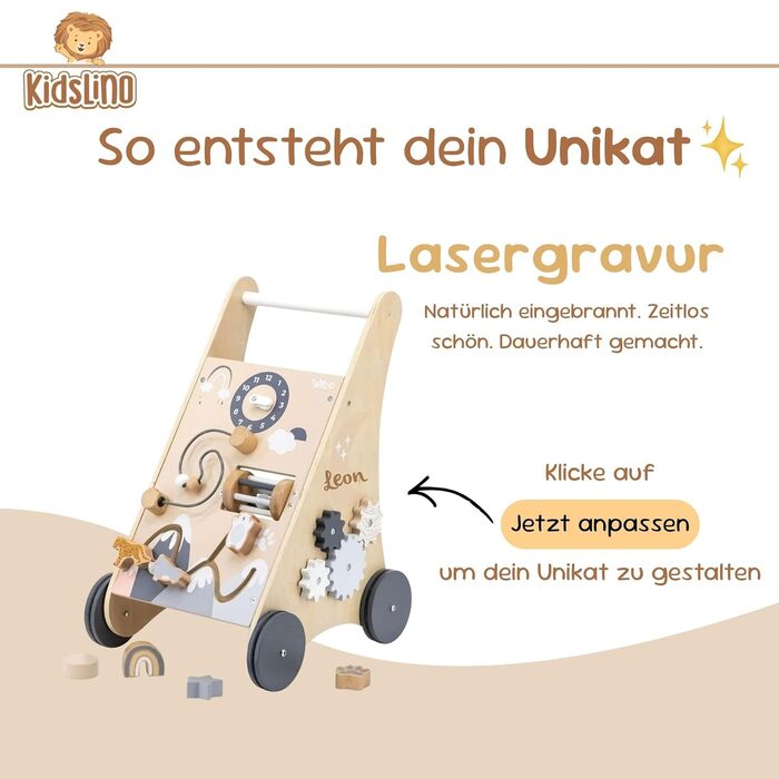 Персоналізовані дерев&39яні ходунки для малюків з іменем Безпечні ходунки для перших кроків Ходунки з гальмом та іграшкою для розвитку моторики Подарунок на перший день народження для дівчаток та хлопчиків, натуральний/білий (нейтральний).