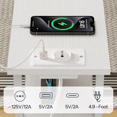 Приліжкова тумба HOOBRO із зарядною станцією, 1 стандартна розетка, 2 USB-порти, вузька бічна тумба, 3 шухляди з нетканого матеріалу, відкрите відділення, для вітальні, спальні, білий EWW482CBZ01