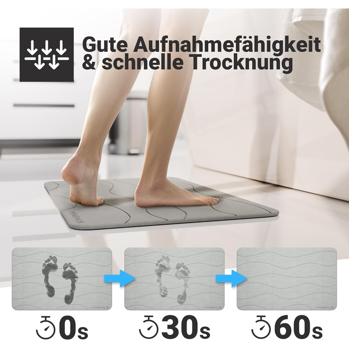 Килимок для ванної Minimism з каменю 60x40 см - Килимок для ванної з діатоміту - Килимок для ванної кімнати з каменю - Камінь Діатоміт - Килимок для душу, що швидко висихає