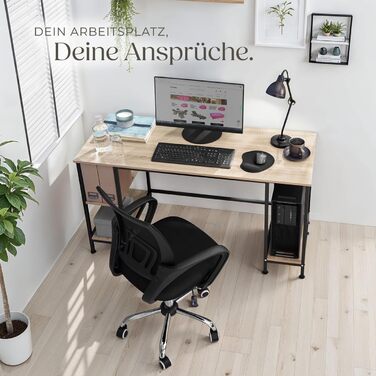 Промисловий офісний стіл з 4 полицями, 137x55x75 см, Комп&39ютерний стіл, Стіл для ПК, Ігровий стіл, Робочий стіл, Меблі для домашнього офісу, Світла промислова деревина, Дуб Сонома