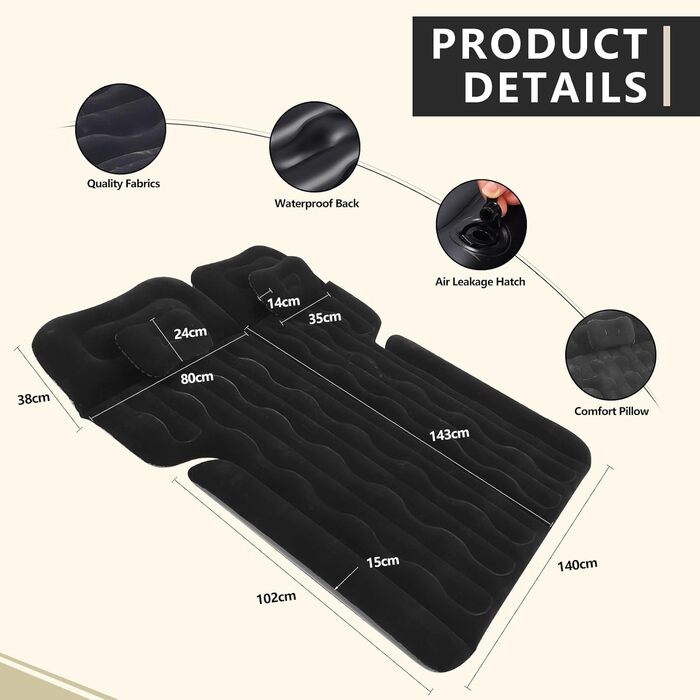 Надувний матрац для позашляховика, ліжко для автомобіля, кемпінгова подушка для позашляховика, покращений, потовщений, для заднього сидіння вантажівки з насосом та подушкою, для подорожей, кемпінгу, використання в автомобілі, кемпері, мінівені