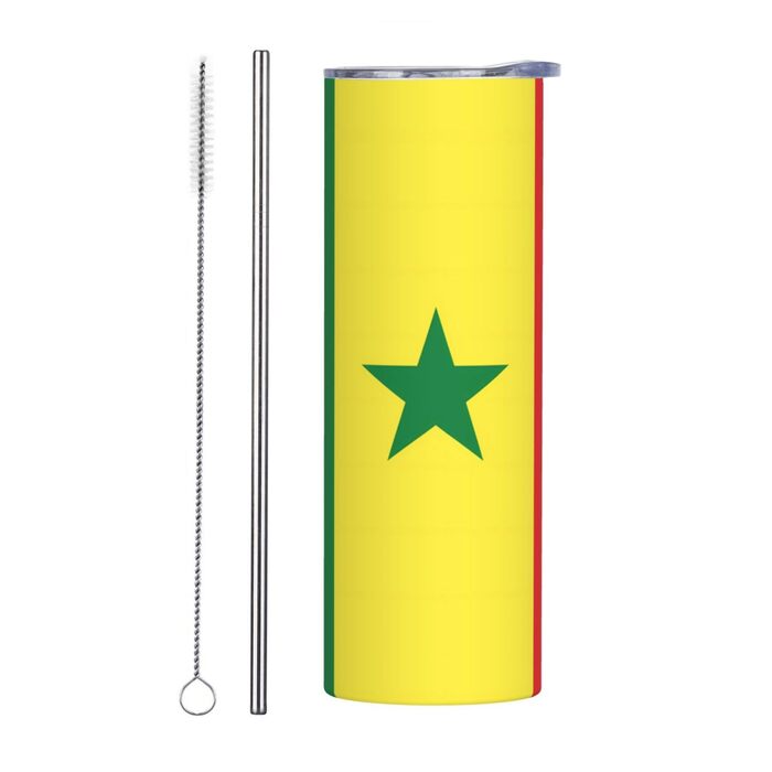 Кружка з прямою трубочкою, дизайн прапор Сенегалу, друк, підходить для кемпінгу, офісу та дому, 590 мл