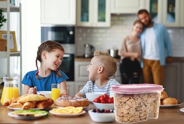 Контейнери для зберігання SUSTANIA, набір з 4 шт. , різні розміри, 1 л, прозорі з кришками на шарнірах, диспенсери для пластівців, пластик, ідеально підходять для пластівців, зроблено в Європі, 100 придатні для переробки