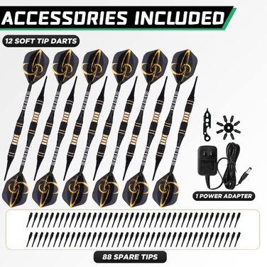 Електронна мішень для дартсу з дверцятами, електронна мішень для дартсу з 12 дротиками та 88 запасними наконечниками, електронна мішень для дартсу з голосовим керуванням та РК-дисплеєм, електрична мішень для спорту