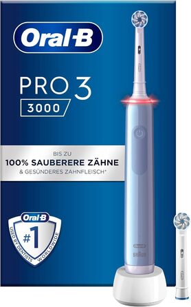 Електрична зубна щітка Oral-B PRO 3 3000, 2 чутливі щітки для чищення, 3 режими чищення та візуальний контроль тиску на 360 для догляду за зубами, подарунок чоловік/жінка, синій сингл синій