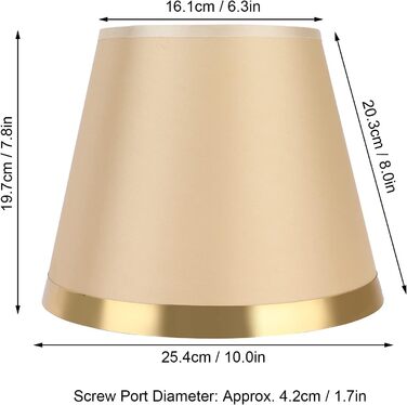 Тканинний абажур, E27 Настільні абажури Барабанні абажури, Підвісний світильник Торшер Абажур Настінний світильник, 6.3x10x7.8 дюймів (золото)