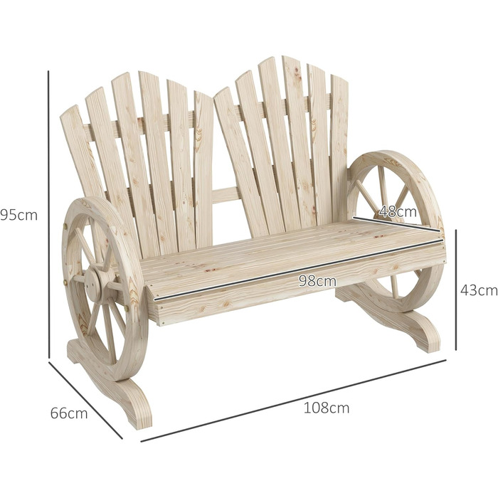 Садова лавка Outsunny з підлокітником, Лавка, Садові меблі, Сільська лава, Масив дерева, Натуральне дерево, 108 x 66 x 95 см