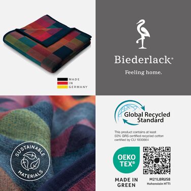 Пухнасто-м&39який плед biederlack із бавовняної суміші Зроблено в Німеччині Сталий розвиток Барвистий плед Color Squares Blue зелено-блакитного кольору Сертифіковано Oeko-Tex Плед для дивана 150x200 см синьо-різнокольоровий