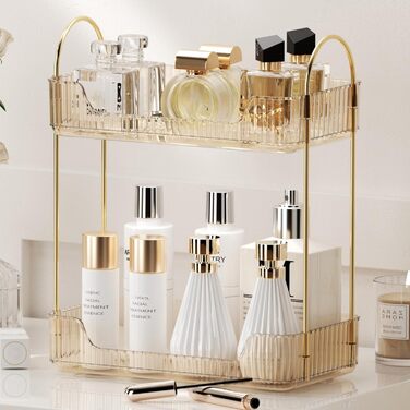 Органайзер для макіяжу, 2-рівневий органайзер для косметики, органайзер для краси, органайзер для догляду за шкірою, органайзер для ванної кімнати для лаку для нігтів, гелю для душу, засобів догляду за шкірою, Amber 2-рівневий органайзер для Amber Update