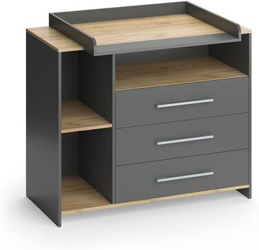 Пеленальний столик Vicco Oskar, антрацит/золотистий дуб, 113 x 93 см з 3 шухлядами