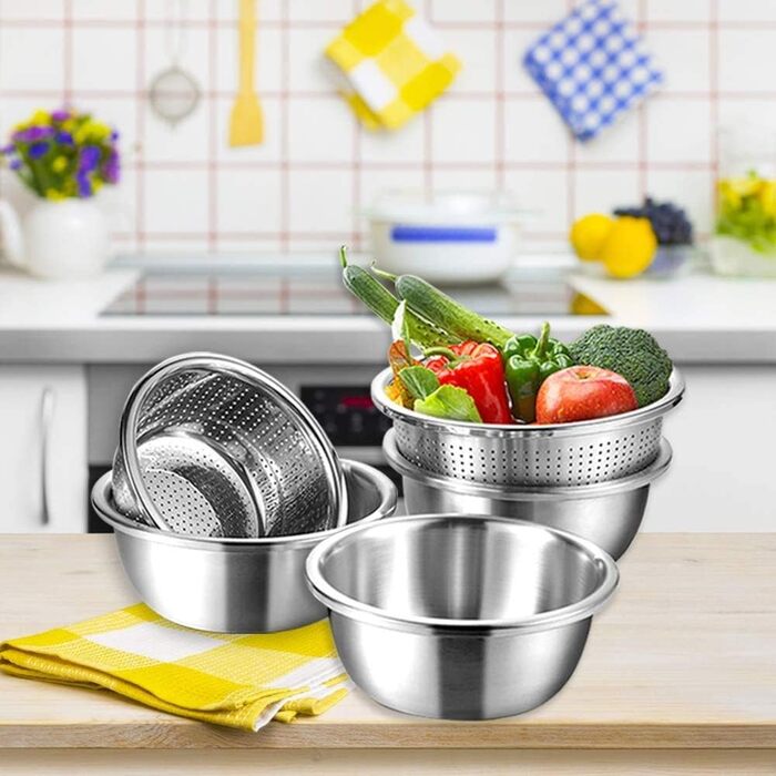 Сталеве ситечко, ситечко з нержавіючої сталі, металеве ситечко та миски, сушарка з чашею, кухонне ситечко, сушарка для тіста, сала