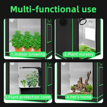 Гроубокс 55x40x65 см з оглядовим вікном, піддоном, вентиляційним отвором та виходом для кабелів (Чорний, Поліестер)