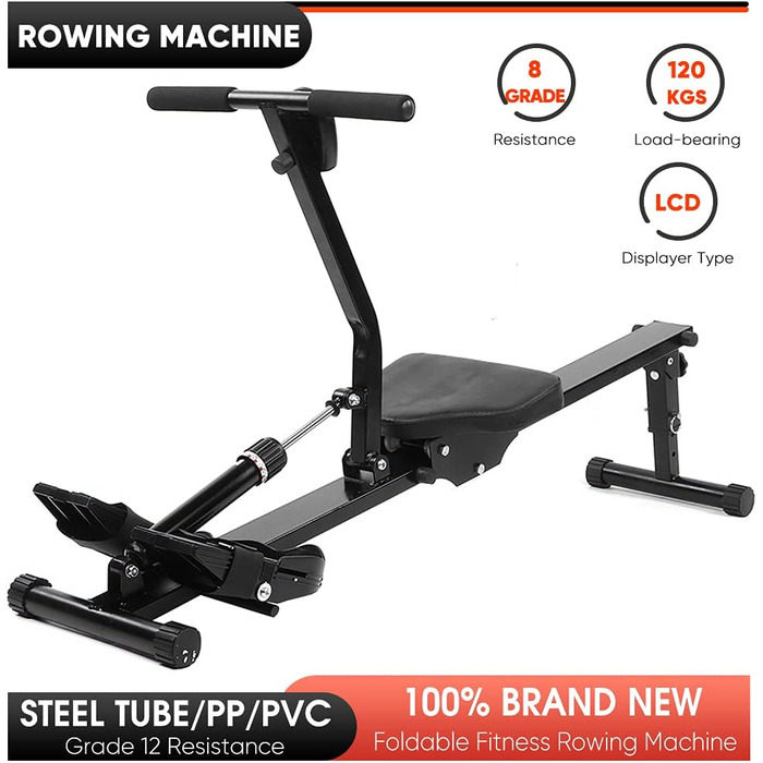 Складаний гребний тренажер з РК-дисплеєм, фітнес-обладнання для домашнього використання, складний гребний тренажер, вантажопідйомність до 120 кг
