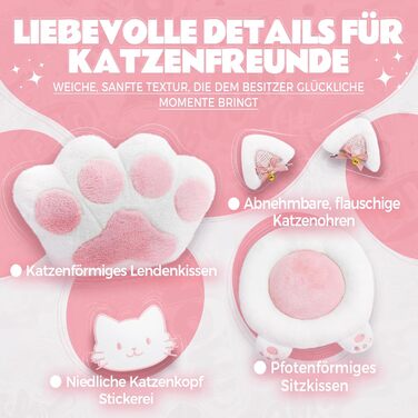 Ергономічне ігрове крісло Dowinx з підставкою для ніг, ігрове крісло з тканини &quotкотяча лапа&quot, дизайн сидіння без крил, регульоване ігрове та комп&39ютерне крісло, рожеве ігрове крісло з котом, для дорослих, червоне