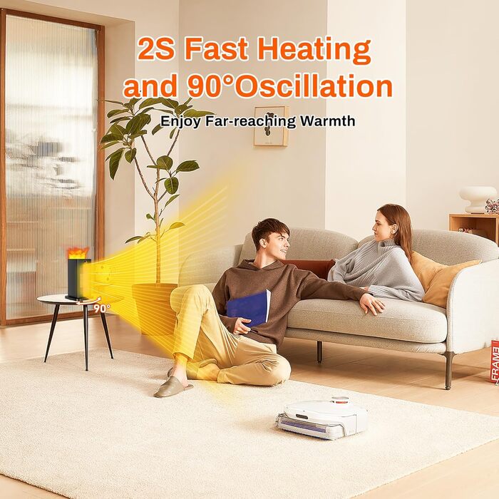 Керамічний вентилятор-обігрівач LIFERUN, енергозберігаючий із зволожувачем повітря, світлодіодне підсвічування полум&39я, тиха робота, швидкий нагрів за 2 секунди, коливання 90, з пультом дистанційного керування та таймером, електричний обігрівач для спал