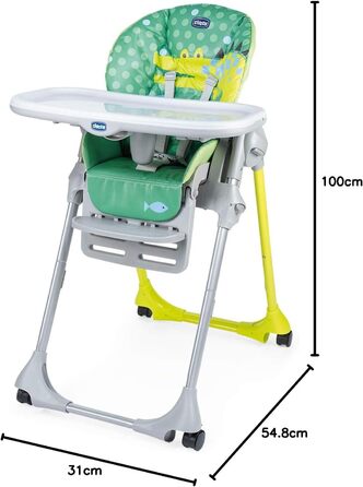 Стільчик для годування та дитяче сидіння з регульованою висотою та підставкою для ніг, 4 колеса, компактне закриття від 6 місяців