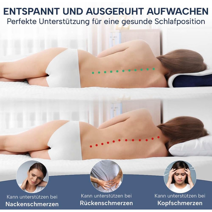 Ортопедична подушка для шиї з піною з ефектом пам&39яті - Регульована по висоті подушка для шиї знімає тиск на голову та шийний відділ хребта - Подушка для сну від болю в шиї, 60x30 см, включаючи чохол бежевого (білого) кольору, середньої жорсткості