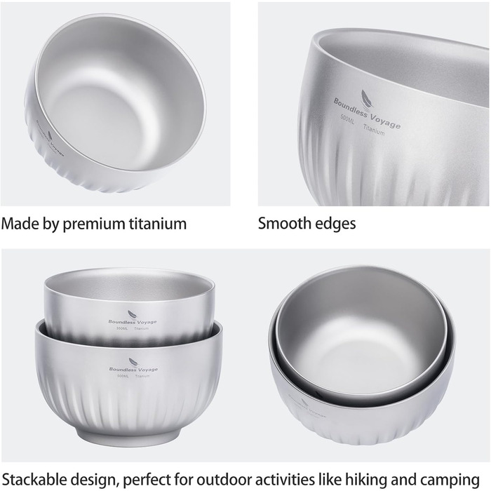 Мл титанова чаша з подвійними стінками, вівсянка, рисовий суп, надлегка портативна чаша для кемпінгу на свіжому повітрі, металева чаша Ti1164T 350 мл Ti1164t, 350