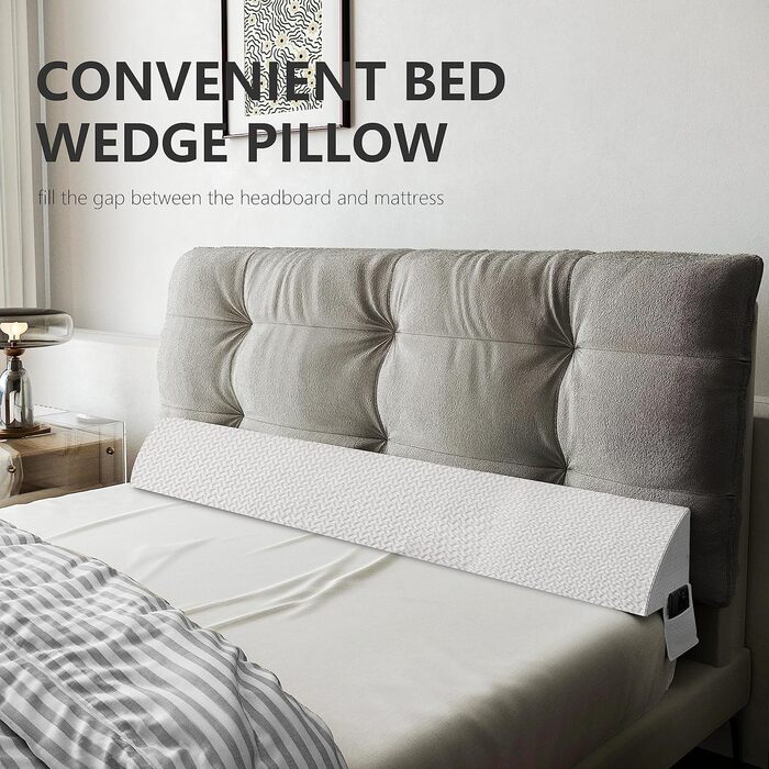 Подушка-клин для узголів&39я ліжка, опорна подушка з піни високої щільності, заповнює проміжок 0-15 см між матрацом та узголів&39ям, ергономічний дизайн для комфорту (білий, 180 x 25 x 15 см) Білий 180*25x15 см