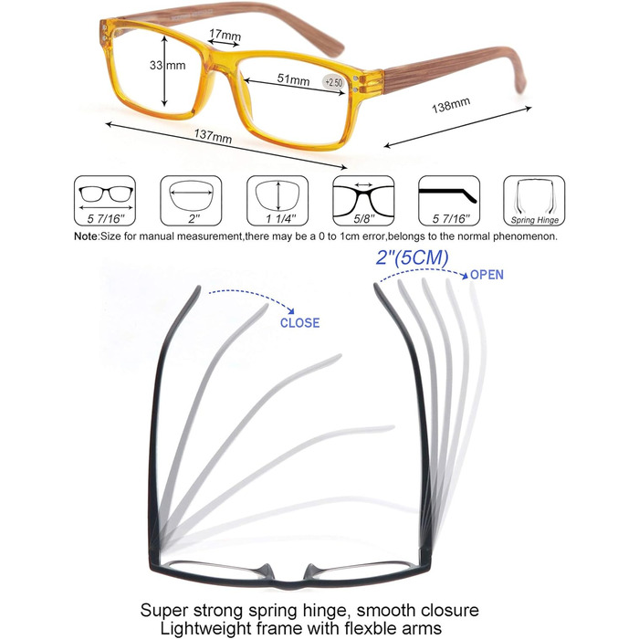 Окуляри для читання MODFANS для чоловіків, хороші окуляри, висока якість, зручний супер посібник для читання, окуляри для читання чоловіки та жінки (2.50, змішаний колір)