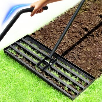 Гребінь для газону Rasen Rakel 75x25 см, міцний вирівнюючий грабель з ергономічною вигнутою ручкою (185 см), ідеально підходить для ґрунту, щебеню, добрив, саду, подвір'я та гольф-поля