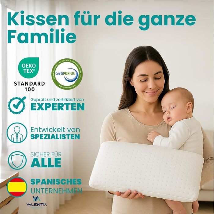 Подушка з піни з ефектом пам&39яті 75x35 см, яку можна прати, подушка для зняття болю в шиї, ортопедична подушка - чохол з алое вера, який можна прати, зі знімним чохлом на блискавці - Oeko-TEX Valentia HOGAR 75 см 1