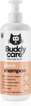 Шампунь для котів Buddycare Peach Шампунь для глибокого очищення Фруктовий аромат з алое вера та вітаміном B5 500 мл