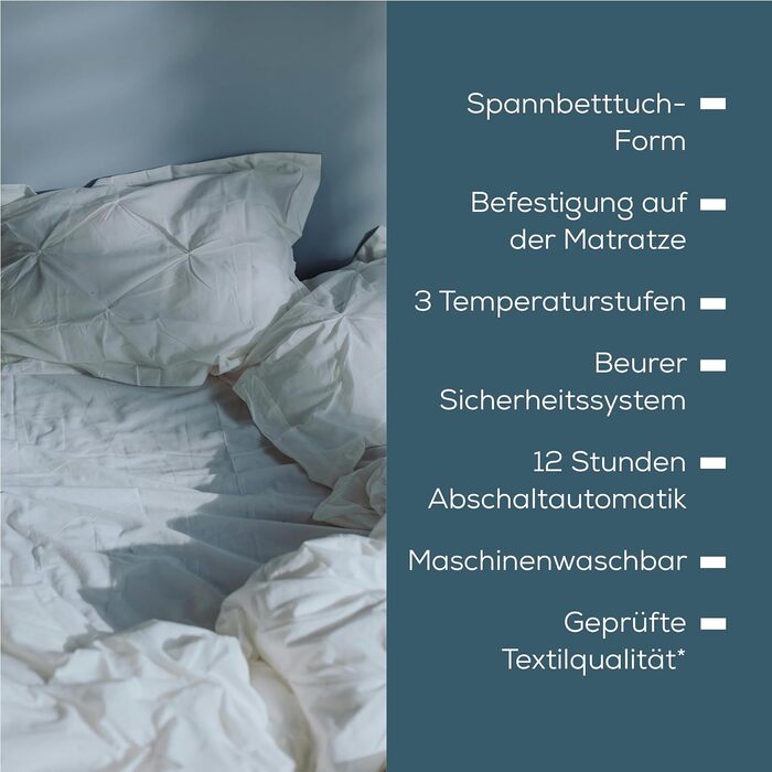 Підогріта підковдра Beurer UB 74, електрична нагрівальна ковдра з автоматичним вимкненням та захистом від перегріву, нагрівальна ковдра у формі практичного простирадла на резинці з 3 температурними режимами, яку можна прати, 200 x 100 см 200 x 100 см прос