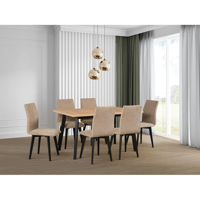 Розкладний обідній стіл - прямокутний - обідній стіл - кухонний стіл - дерев&39яні ніжки чорного кольору - стільниця в ремісничому стилі - сучасний стиль - для 6-10 осіб, 80 x 140-180