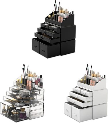 Органайзер для макіяжу/Коробка для зберігання косметики/Футляр для зберігання макіяжу Readaeer у 3 шари з 6 висувними ящиками, підходить для спальні та ванної кімнати, прозорий