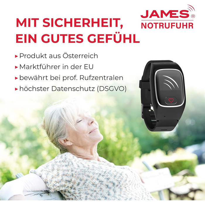 Годинник James B8 для екстрених випадків та безпеки для людей похилого віку GPS, виявлення падіння, кнопка SOS, монітор серцевого ритму, функції для здоров&39я, сімейний додаток, гучний будильник чорний/білий вкл. SIM-картку та 2 місяці безкоштовного тари