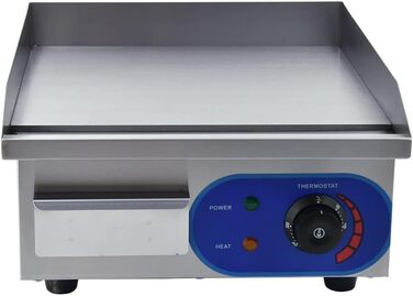 Електричний гриль, нержавіюча сталь, настільний гриль, професійний, 220 240 В, 1500 Вт, залізна пластина для гриля, гладка поверхня, захист від бризок (35,5 x 30 см)