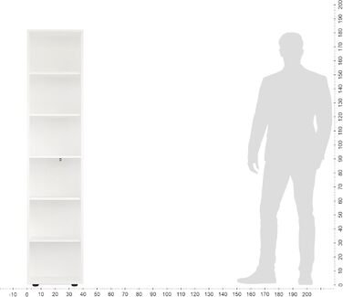 КОМТО Полиця 40 см завширшки Біла - Книжкова полиця з 6 рівнями та полицями з регульованою висотою, окремостояча полиця, полиця для зберігання Книжкова полиця Lumo 40 x 180 x 24 см (Ш x В x Г) 6 рівнів (40Ш x 180В x 24Г) Біла