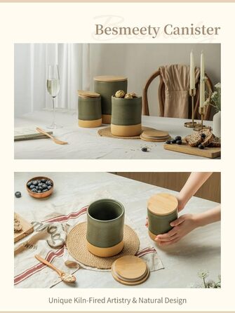 Герметичні контейнери для зберігання Besmeety з кришками, керамічні банки для зберігання, контейнери для зберігання продуктів, кухонне сховище, коробки для зберігання, зелено-жовті (1200 мл x 700 мл)