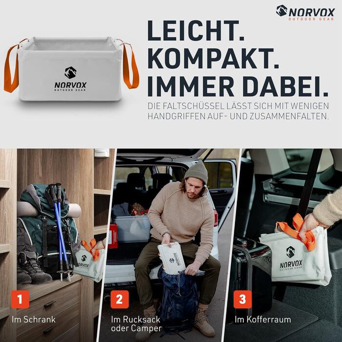 Складана чаша для вулиці - 15 л або 20 л - універсальна як миска для миття посуду, умивальник, корито для миття посуду або як складне відро Крижано-сірий помаранчевий - 20 л