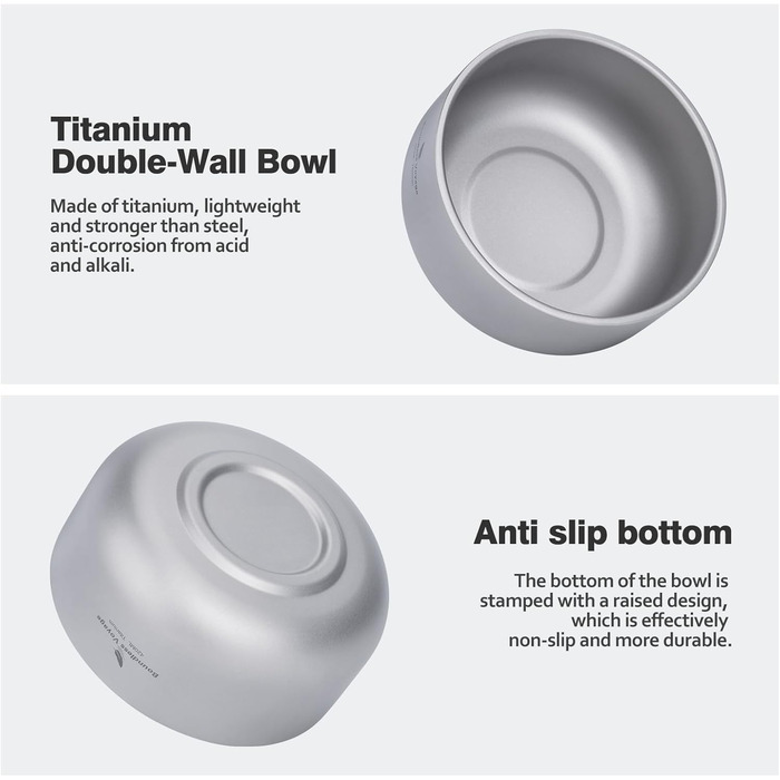 Титанова миска для рисового супу 420 мл Двостінна миска, стійка до опіків, чайна чашка, легкий посуд для кемпінгу на свіжому повітрі для дорослих та дітей, для піших прогулянок, пікніків та походів Ti1084T Ti1084t-420ml