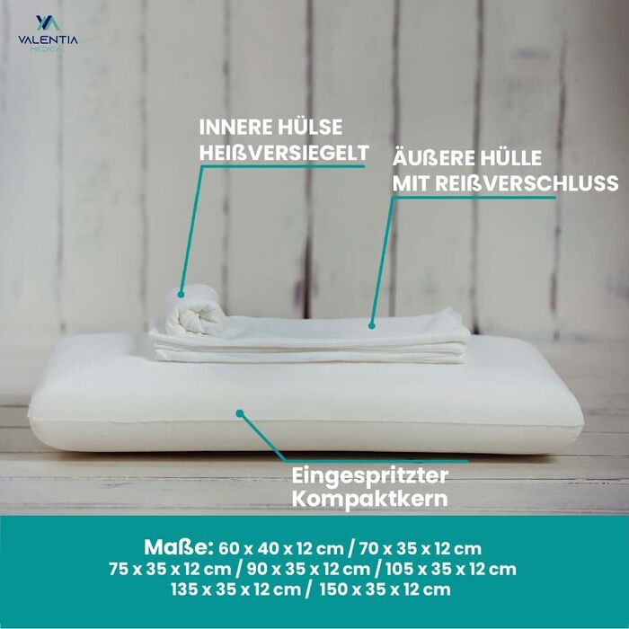 Подушка з піни з ефектом пам&39яті 75x35 см, яку можна прати, подушка для зняття болю в шиї, ортопедична подушка - чохол з алое вера, який можна прати, зі знімним чохлом на блискавці - Oeko-TEX Valentia HOGAR 75 см 1