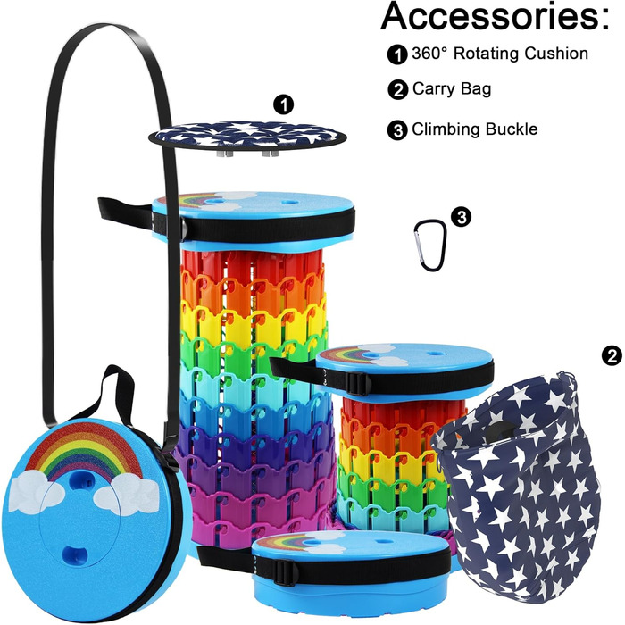 Портативний складаний стілець ALEVMOOM, телескопічний кемпінговий стілець, складний стілець, міні-легкий кемпінговий стілець для кемпінгу на свіжому повітрі, риболовлі, барбекю, критої кухні, вантажопідйомність 600 фунтів (хмара)