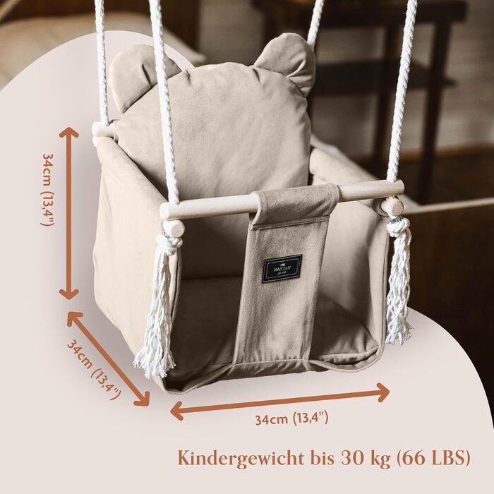 Дитячі гойдалки в приміщенні на відкритому повітрі Ведмедик світло-бежевий оксамит Дитячі гойдалки Дитячі гойдалки в приміщенні Де
