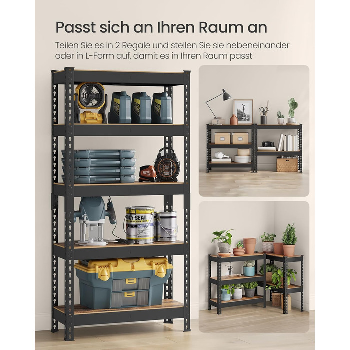 Швидкозбірний надміцний стелаж, окремостоячий стелаж, стелаж для зберігання, кухонний стелаж, 5 полиць, 30 x 75 x 150 см, вантажопідйомність до 875 кг, для підвалу, кухні, кабінету, вінтажно-коричневий GLR300B11