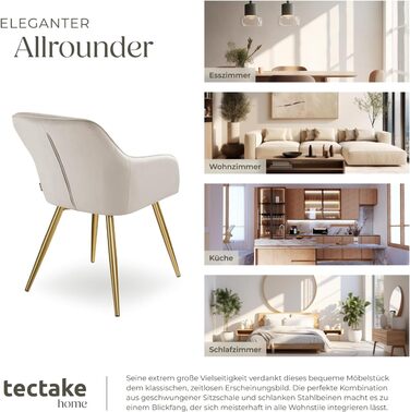 Обідній стілець tectake, зручне крісло, м&39яке крісло, коктейльне крісло з оксамитової тканини, крісло для відпочинку для вітальні, їдальні, сучасні кухонні стільці, офісне крісло - сіро-коричневий/золотий 1 стілець сіро-коричневий/золотий