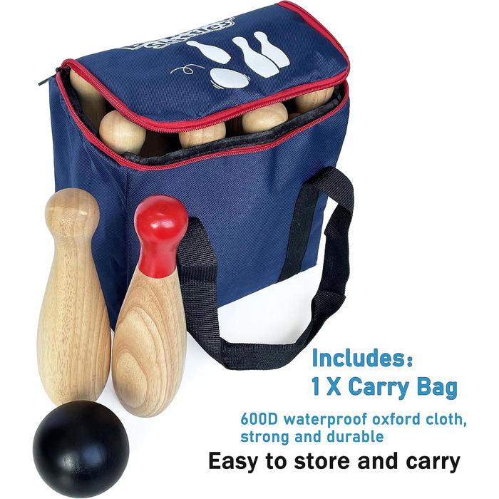 Дерев&39яний набір для боулінгу, газон, тверда деревина, 10 кеглей та 3 кулі в сумці для перенесення (висота 23 см, натуральний колір) Висота 23 см, натуральний колір