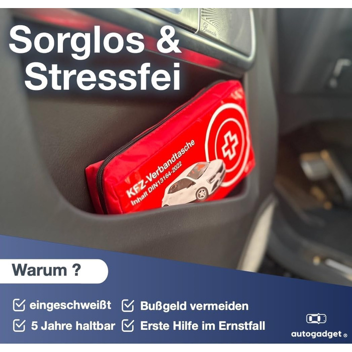 Автомобільна аптечка з додатковою інструкцією - автомобільна аптечка відповідно до чинного стандарту 2024 року - DIN13164 - аптечк