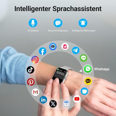 Розумний годинник для чоловіків та жінок з функцією телефону, фітнес-годинник 1,85 дюйма, понад 100 спортивних режимів, фітнес-трекер з моніторингом серцевого ритму/SpO2/сну, крокомір, водонепроникний спортивний годинник IP68 для iOS та Android, сріблясти